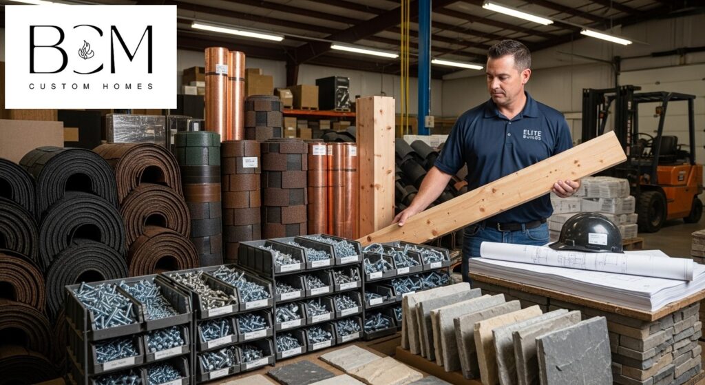 Custom home builder examining high-quality building materials