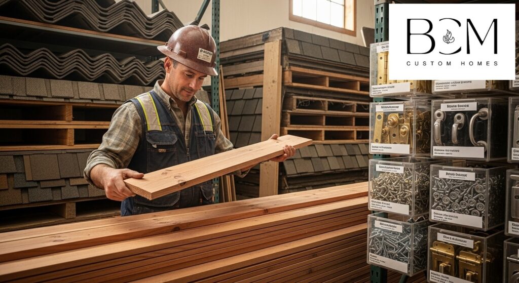 Custom home builder examining high-quality building materials