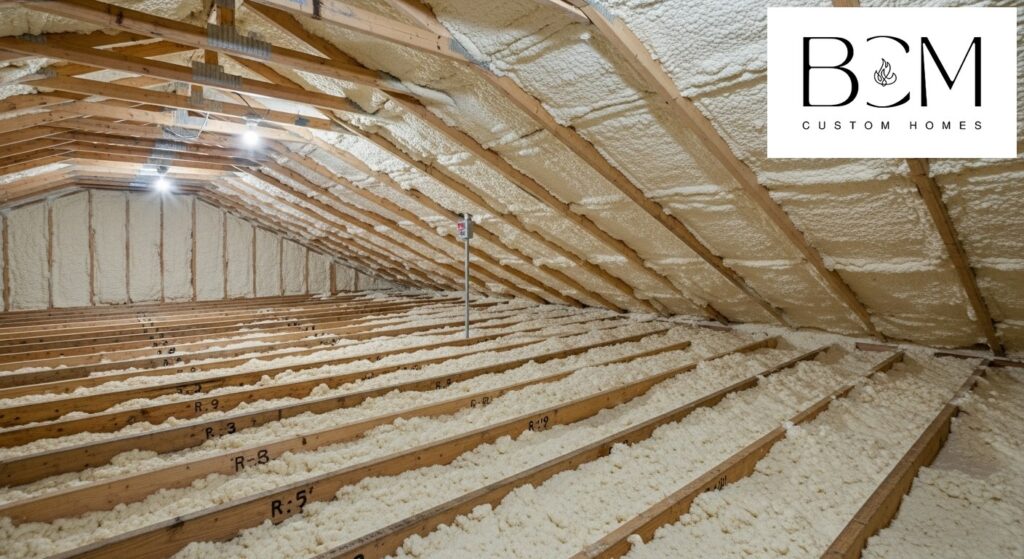 Construction workers installing high-quality insulation in custom home
